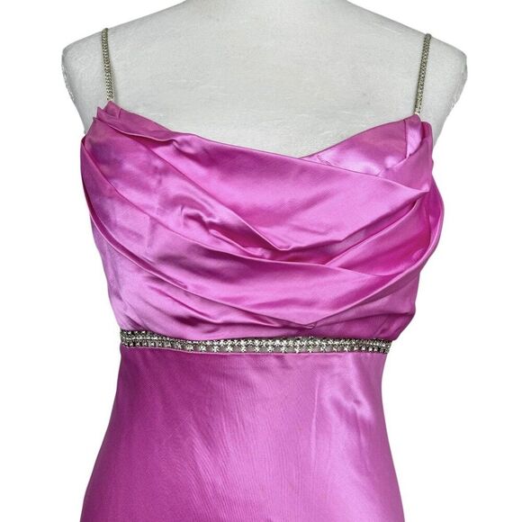 Vintage Y2K Cache Satin Maxi Slip Dress Formal Gown Size 4 Pink Rhinestones HOCO - Picture 3 of 16